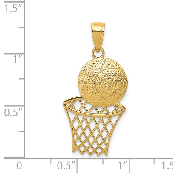 14k Yellow Gold Genuine Sports Diamond-Cut Basketball and Net Charm - Picture 5 of 5